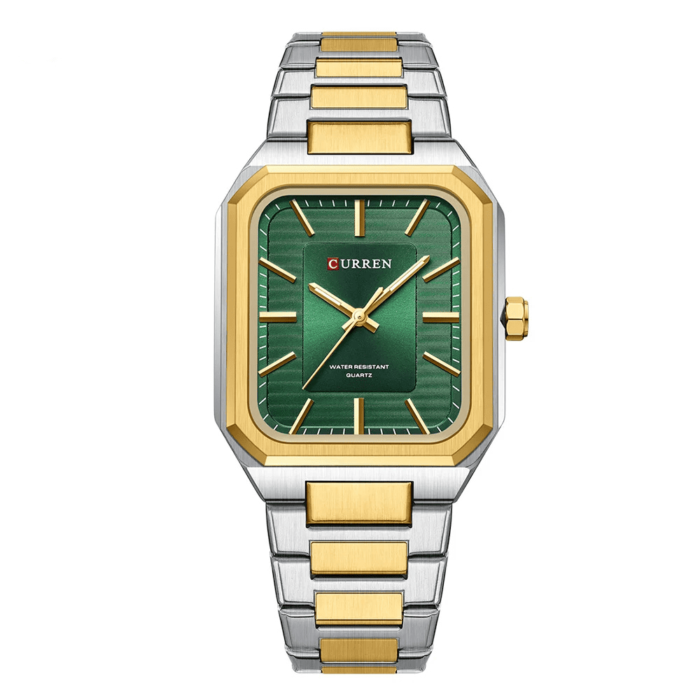 Relógio Quartzo Slate Geometry Gold Green