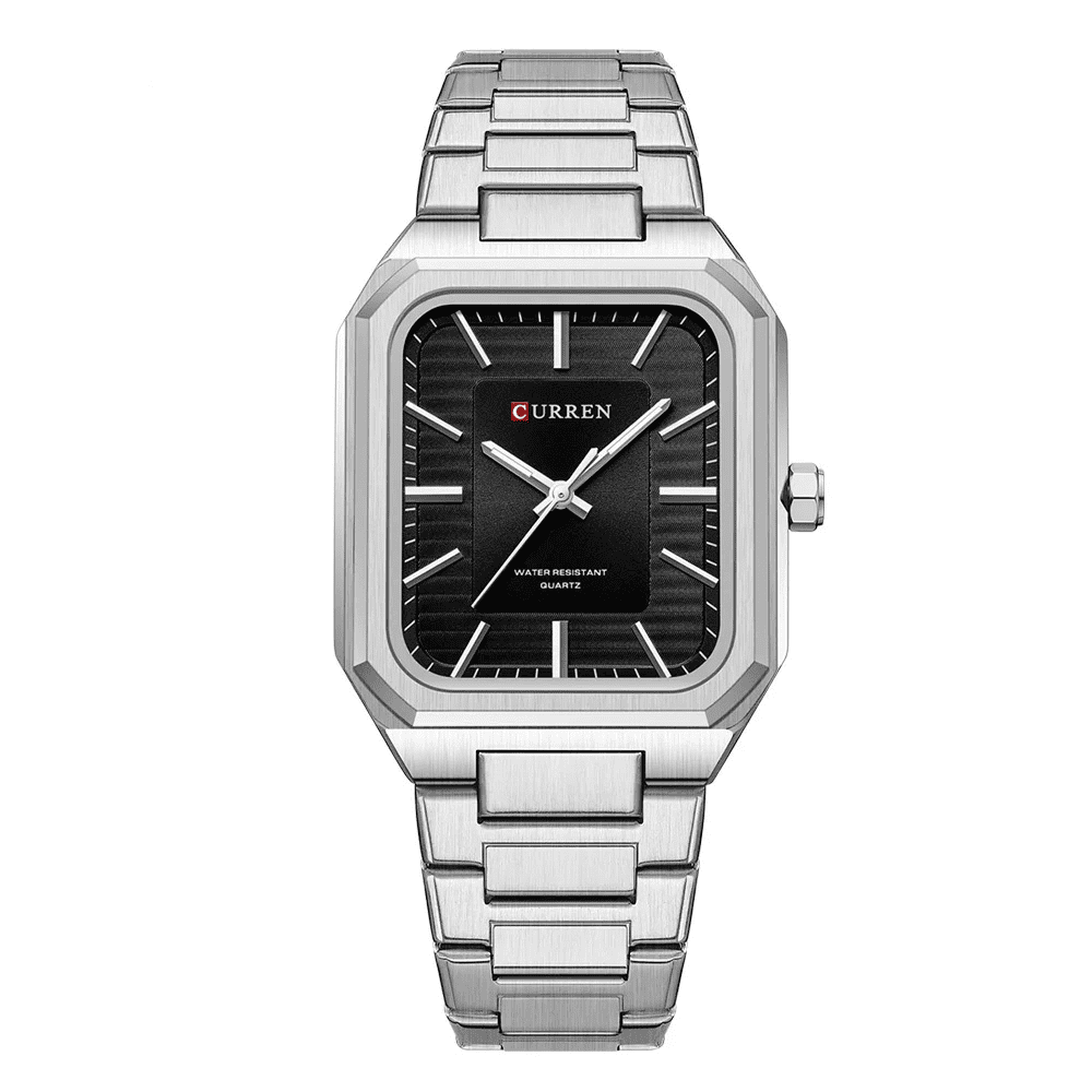 Relógio Quartzo Slate Geometry Silver Black