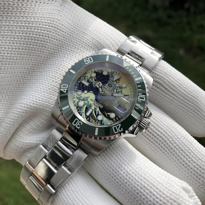 Relógio Automático STEELDIVE Great Wave Sub Diver Watch Green