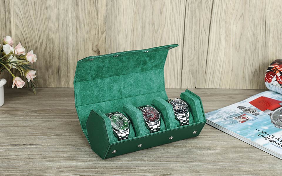 Porta Relogios Masculino de Couro Genuíno Verde 4