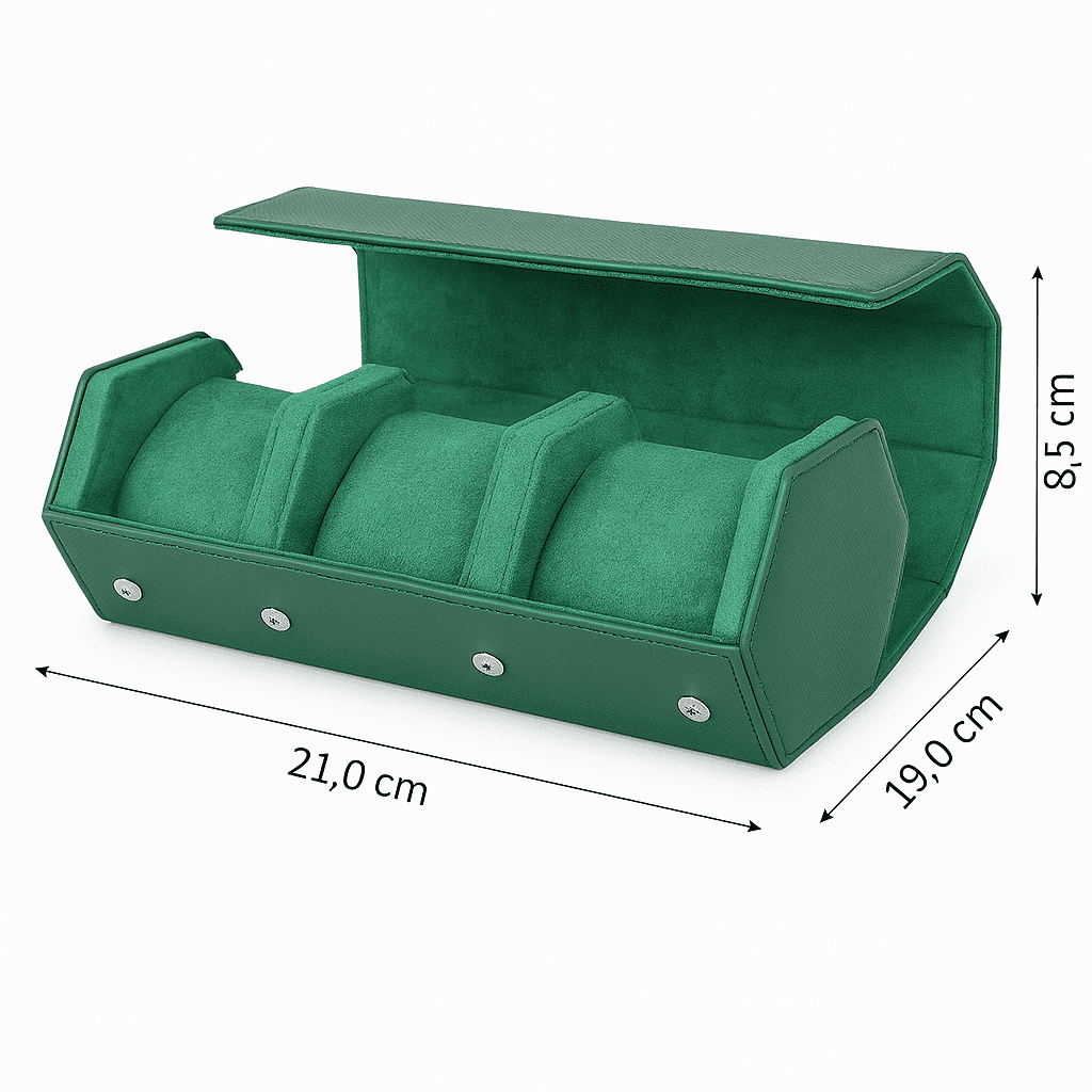 Porta Relogios Masculino de Couro Genuíno Verde 6