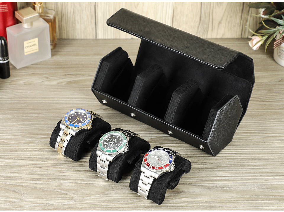 Porta Relogios Masculino de Couro Genuino Preto 4