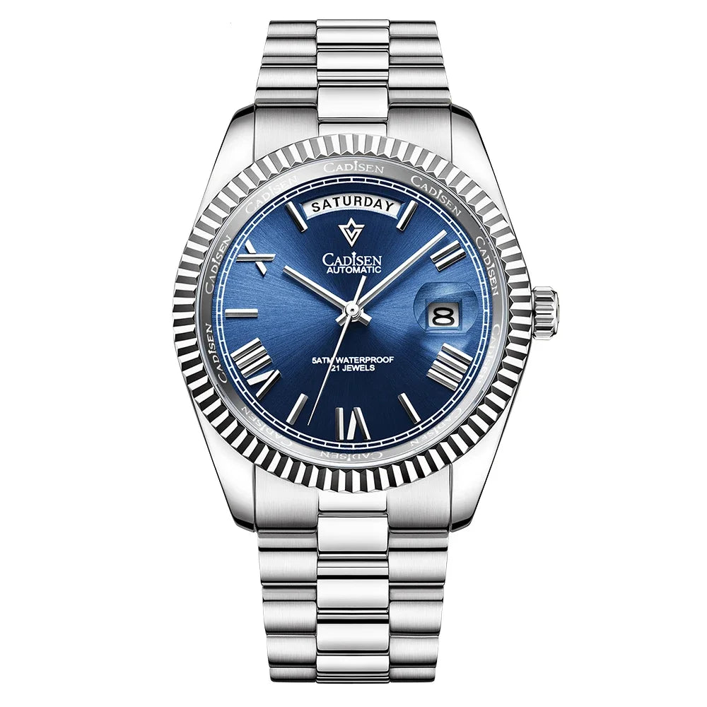 Relogio Automatico Maculino Silver Blue Day-Date 1