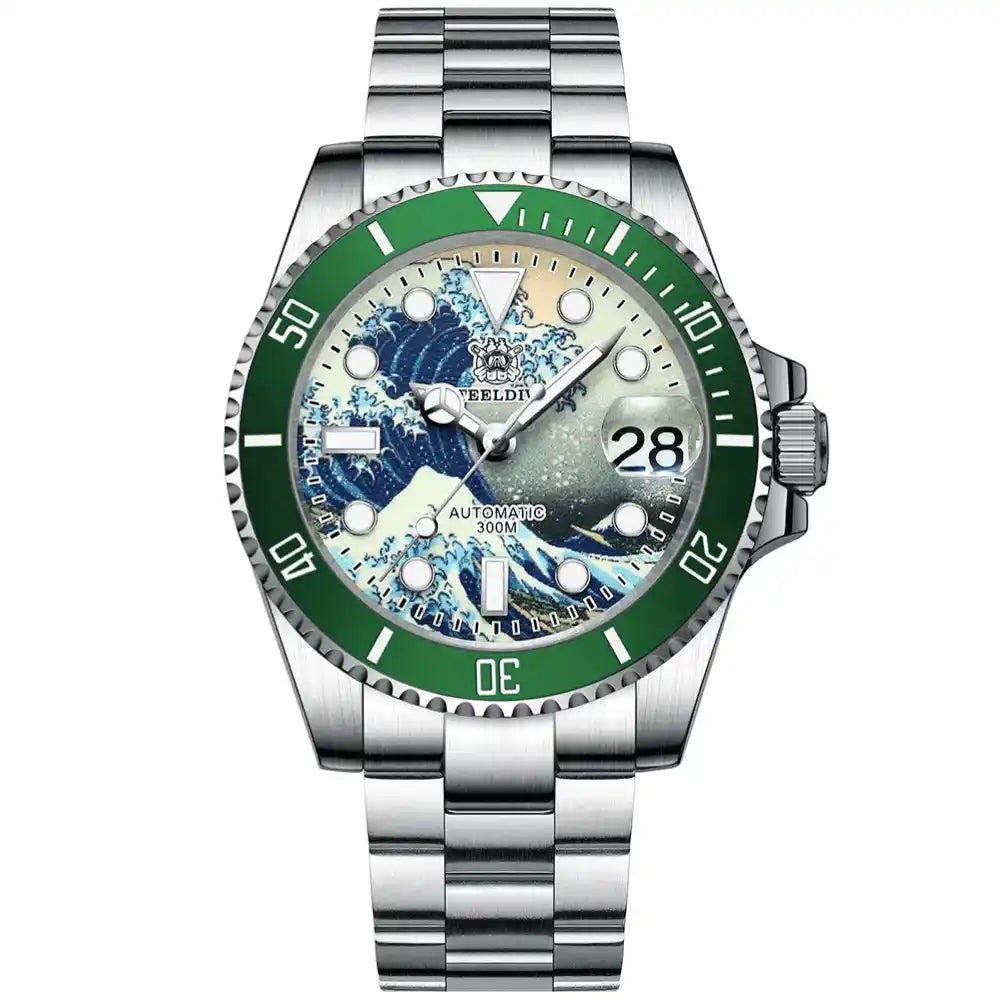 Relogio Automatico Masculino Great Wave Silver Green 1