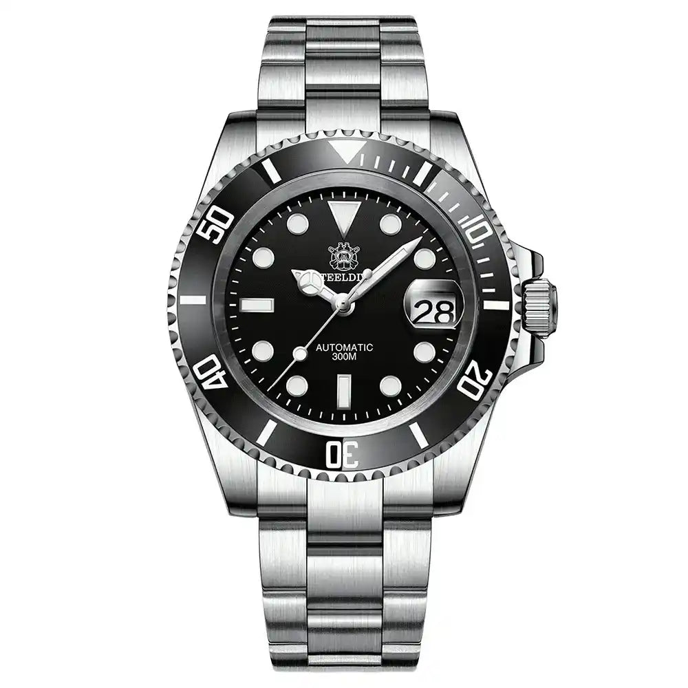 Relogio Automatico Masculino Silver Black Submariner frente