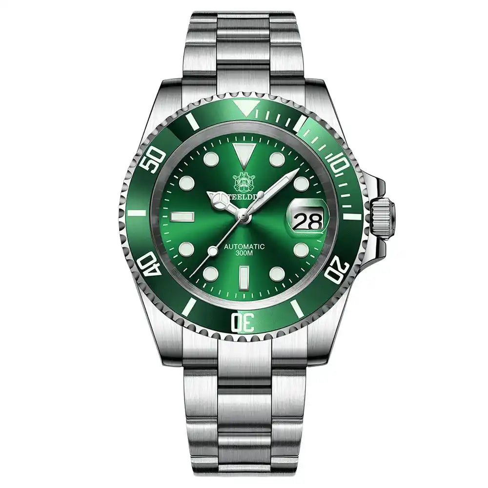 Relogio Automatico Masculino Silver Green Submariner de frente