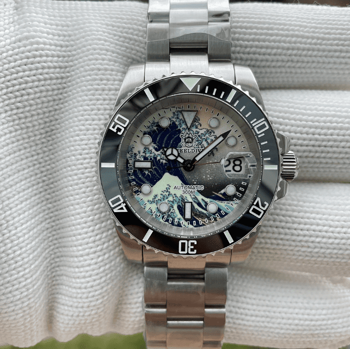 Relogio Automatico STEELDIVE Great Wave Sub Diver Watch Black 3
