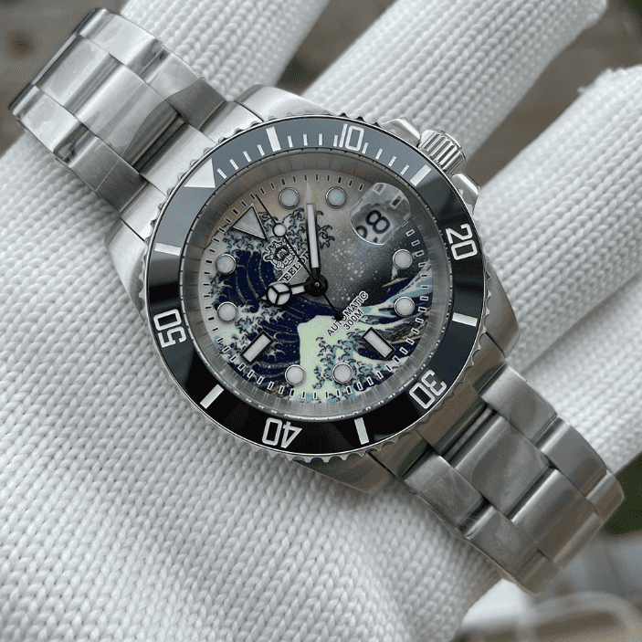 Relogio Automatico STEELDIVE Great Wave Sub Diver Watch Black 6