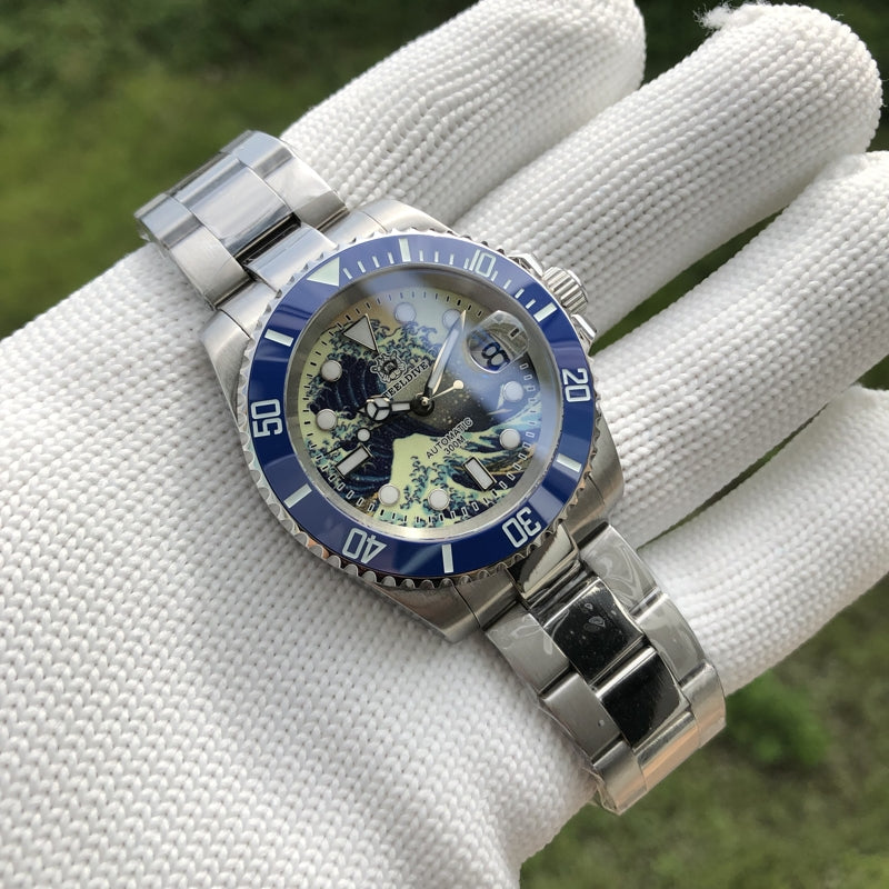 Relogio Automatico STEELDIVE Great Wave Sub Diver Watch Blue 10