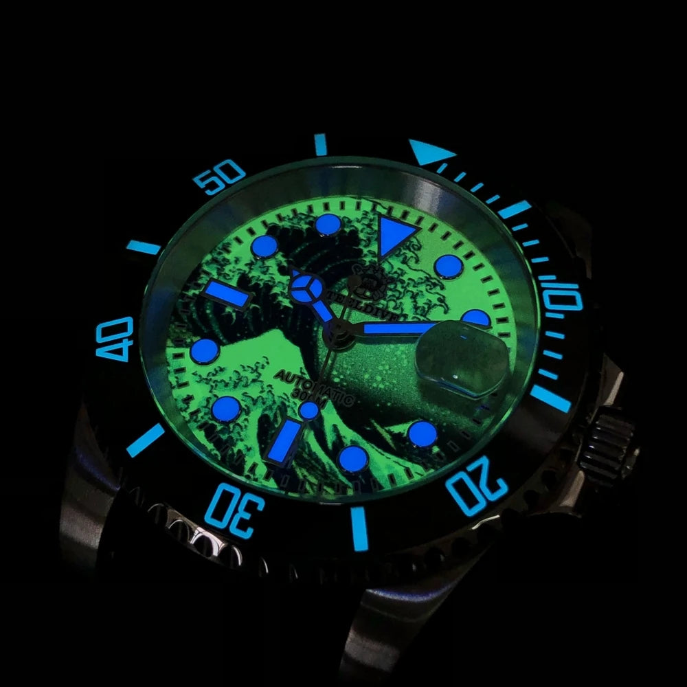 Relogio Automatico STEELDIVE Great Wave Sub Diver Watch Green 2