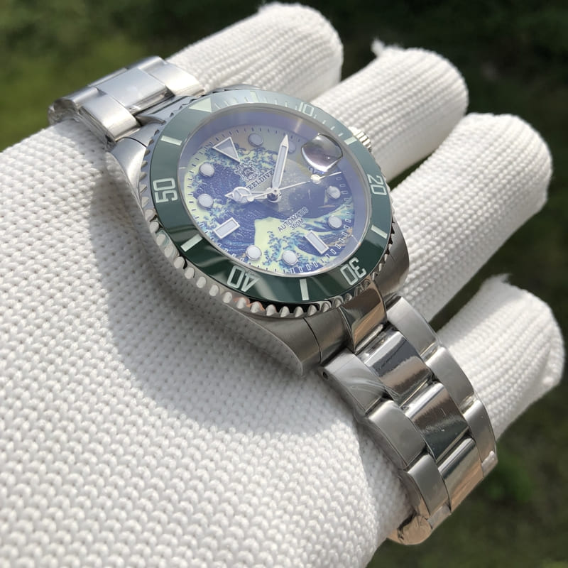 Relogio Automatico STEELDIVE Great Wave Sub Diver Watch Green 4