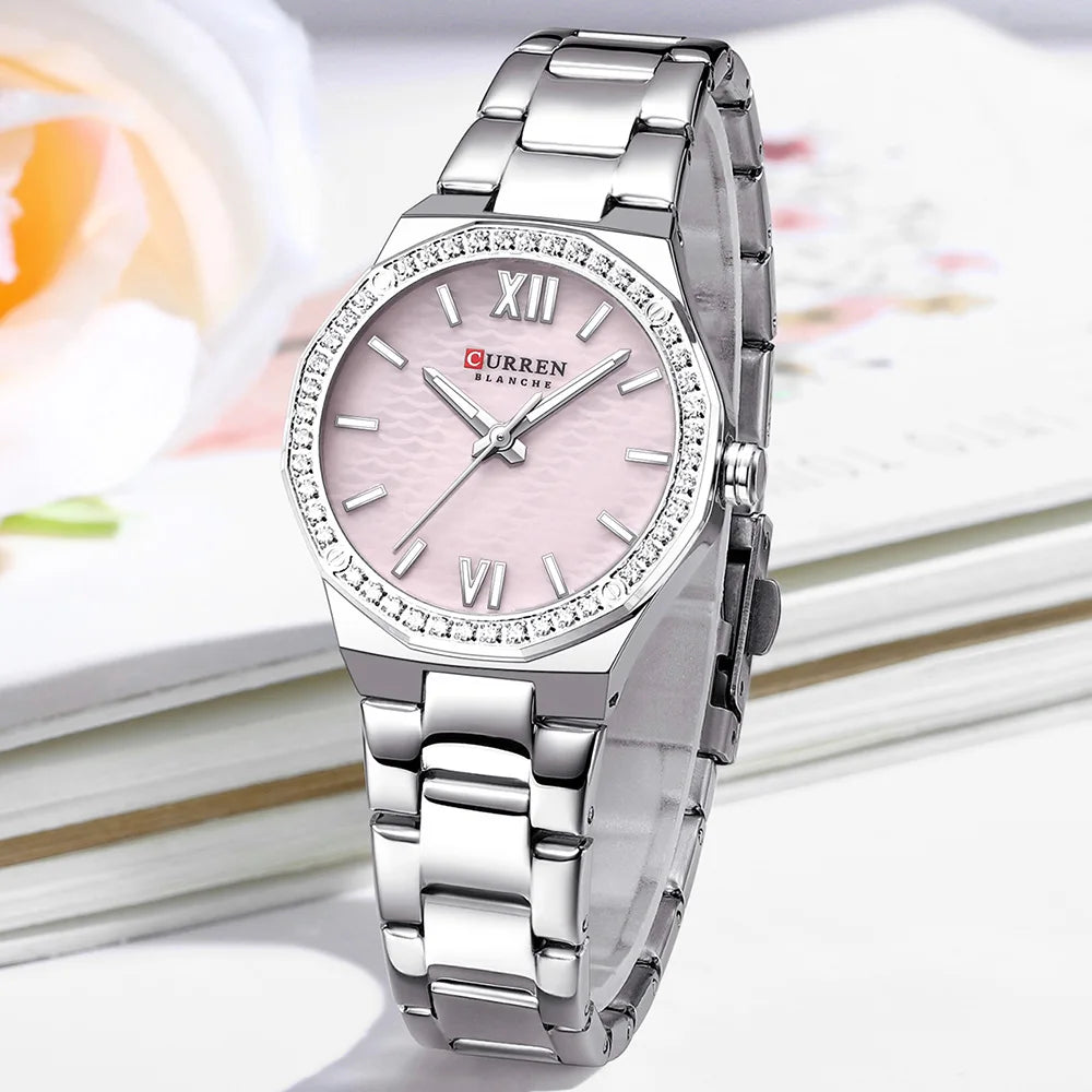 Relogio Feminino Prata Rose Quartzo CURREN 9103 4