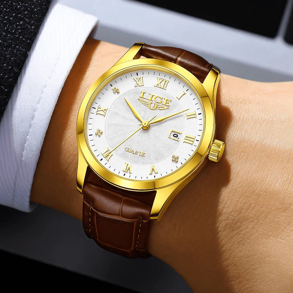 Relogio Masculino Dourado Branco Quartz LIGE 89141 2