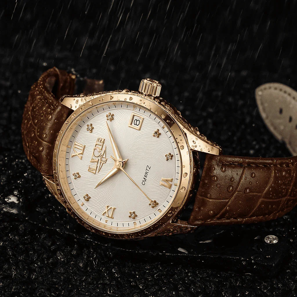 Relogio Masculino Dourado Branco Quartz LIGE 89141 5