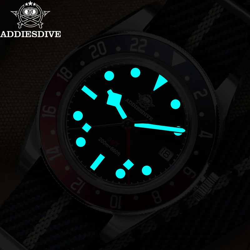 Relogio Masculino Nailon Branco Quartzo ADDIESDIVE Pepsi GMT 7