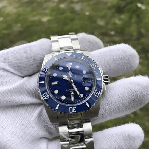 Relogio Masculino Prata Azul Mecanico STEELDIVE Submariner 4