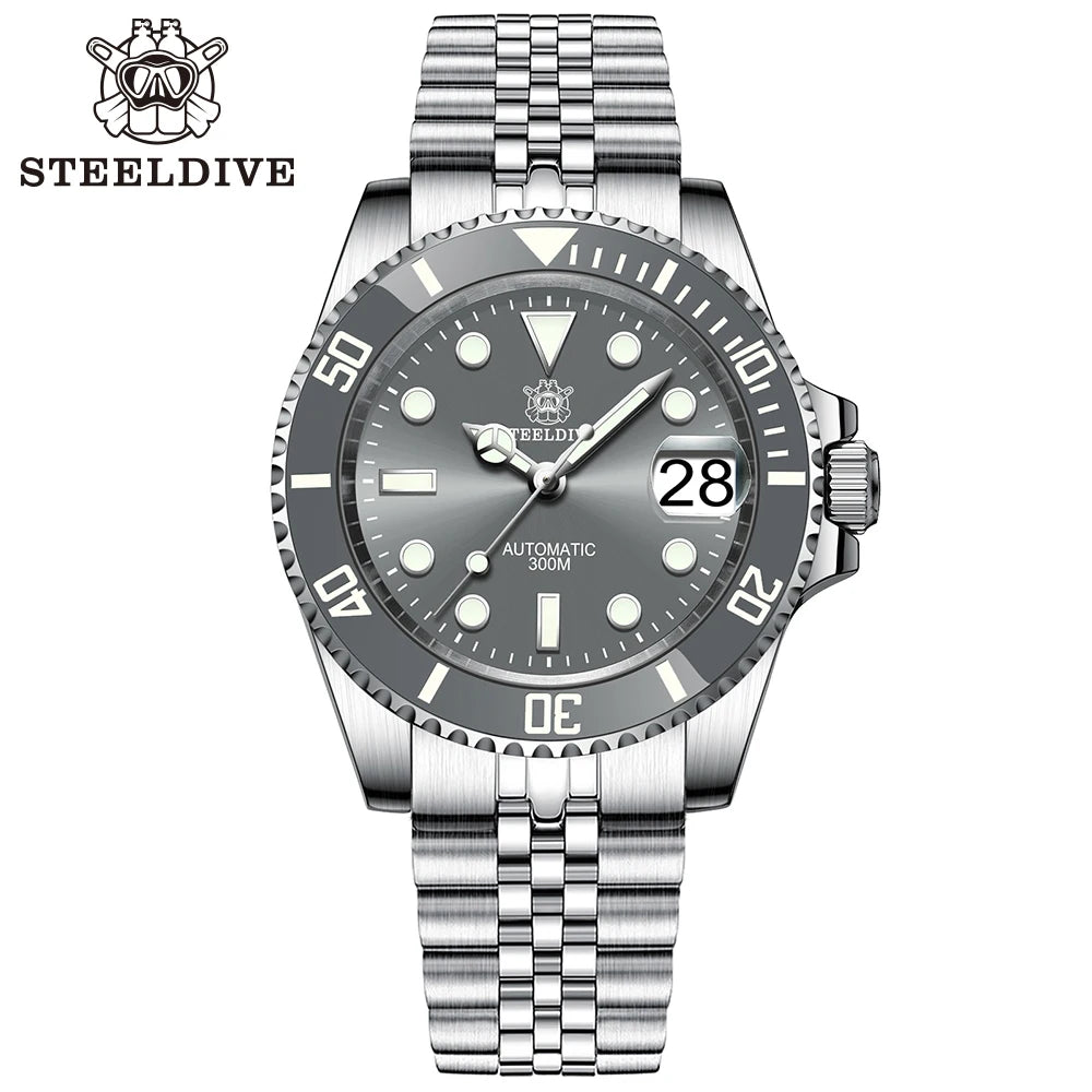 Relogio Masculino Prata Mecanico STEELDIVE Submariner 1