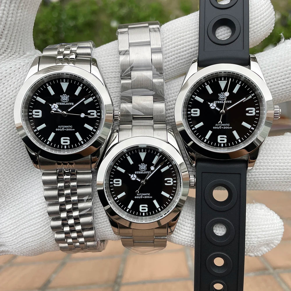 Relogio Masculino Prata Preto Mecanico STEELDIVE Retro King 5