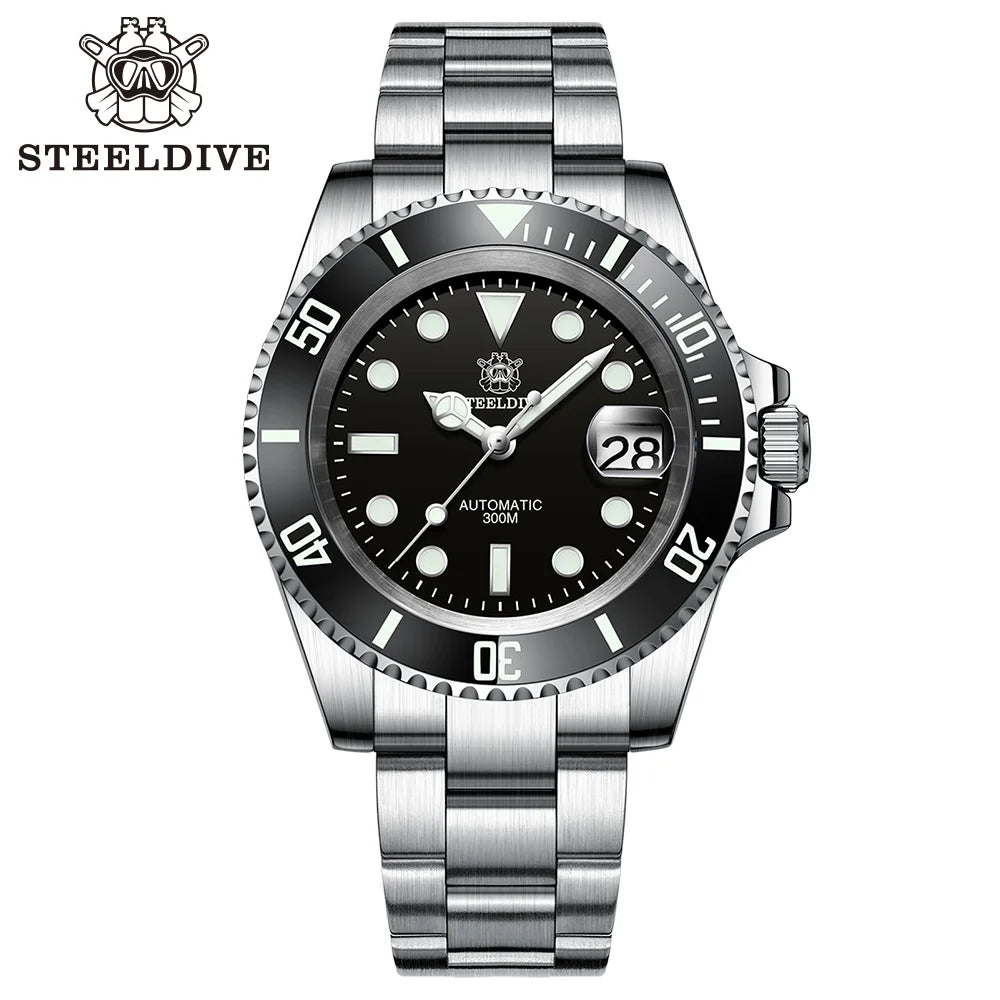 Relogio Masculino Prata Preto Mecanico STEELDIVE Submariner 1