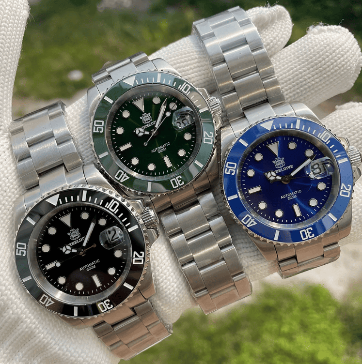 Relogio Masculino Prata Preto Mecanico STEELDIVE Submariner 6