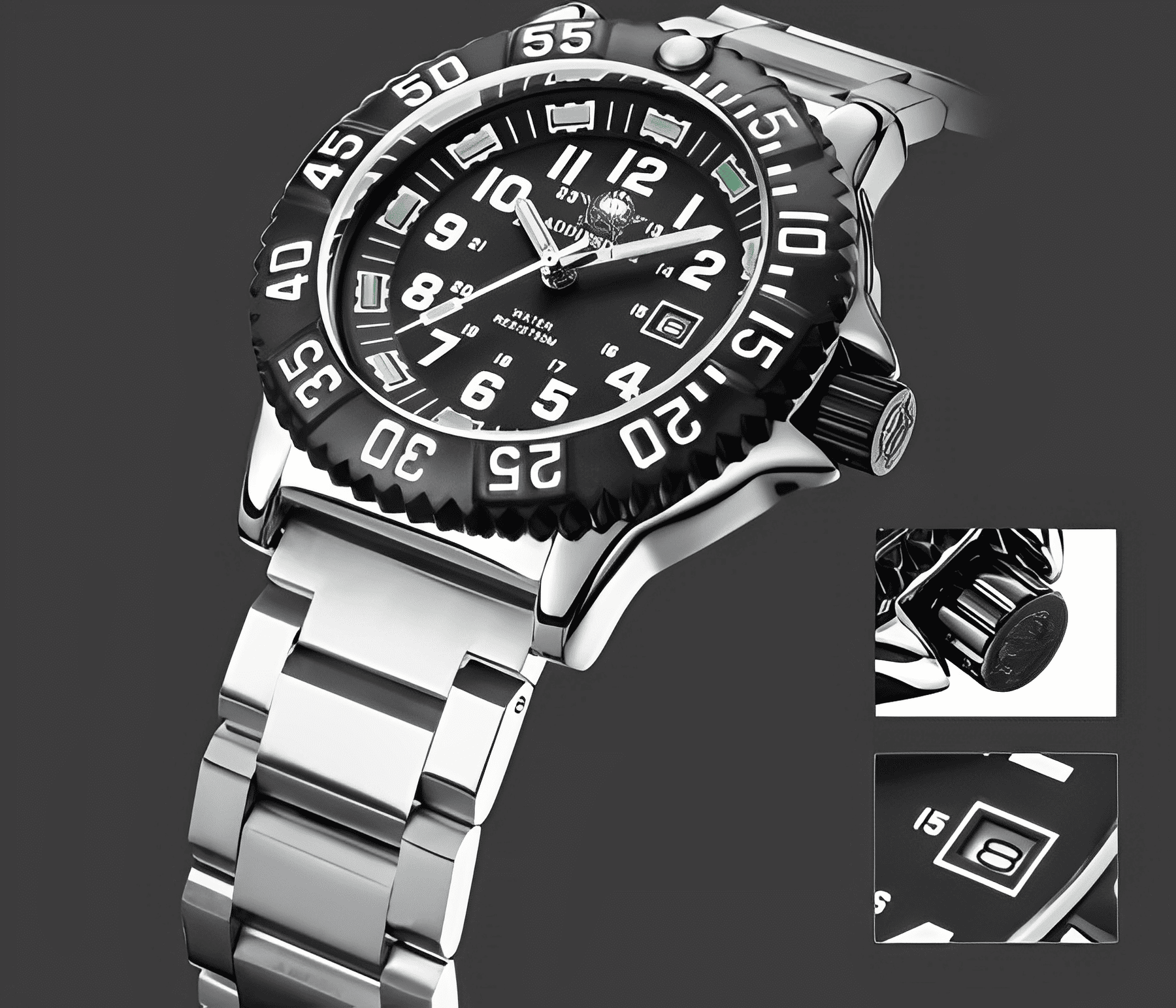 Relogio Masculino Prata Preto Quartzo ADDIESDIVE Navy Seal 6