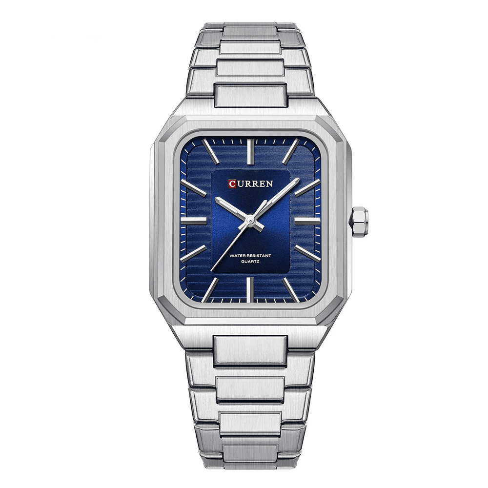 Relogio Masculino Prata Quadrado Azul Quartzo 8457