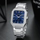 Relogio Masculino Prata Quadrado Azul Quartzo 8457 3