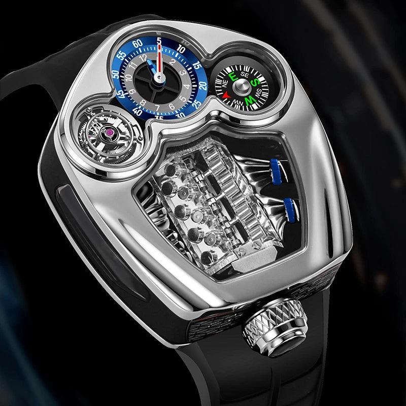 Relogio Masculino Prata Quartzo PINDU Motor Racing Sport 2