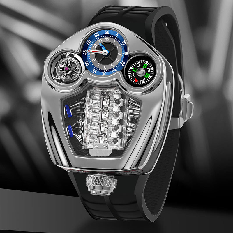 Relogio Masculino Prata Quartzo PINDU Motor Racing Sport 3