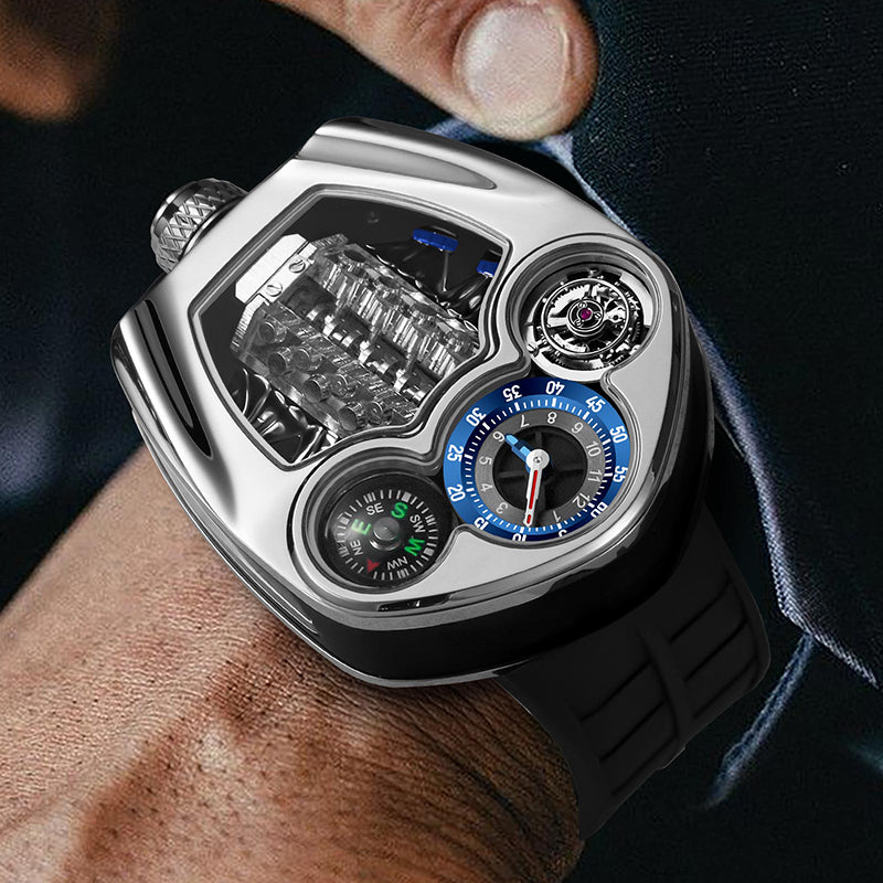 Relogio Masculino Prata Quartzo PINDU Motor Racing Sport 5