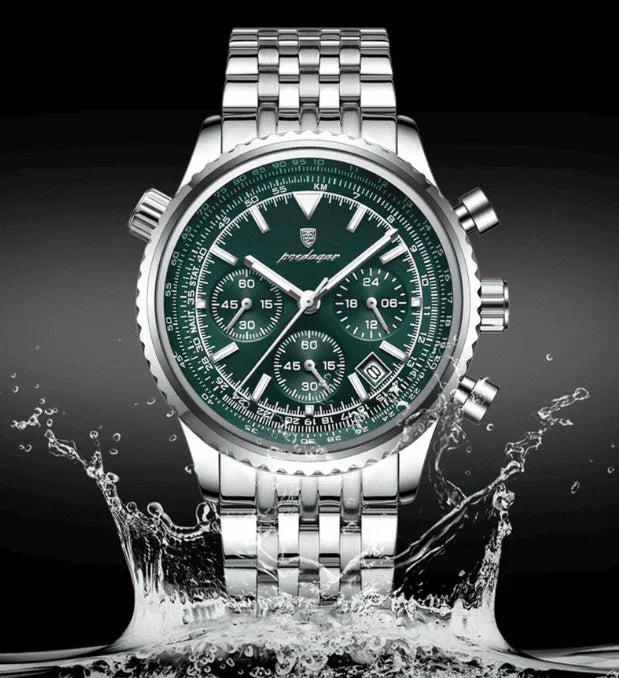 Relogio Masculino Prata Verde Cronografo POEDAGAR 960-3 3