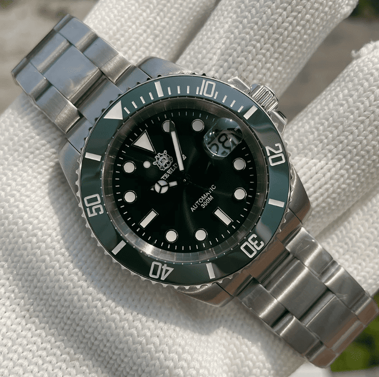 Relogio Masculino Prata Verde Mecanico STEELDIVE Submariner 3