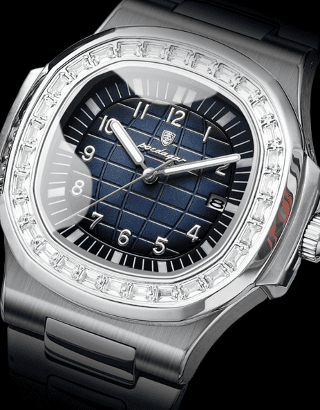 Relogio Masculino Prateado Azul Quartz POEDAGAR Diamond 5
