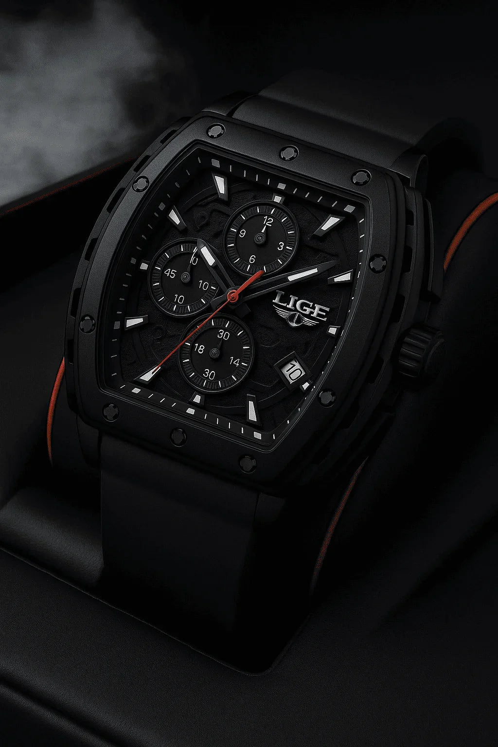Relogio Masculino Preto Cronografo LIGE Tonneau 3