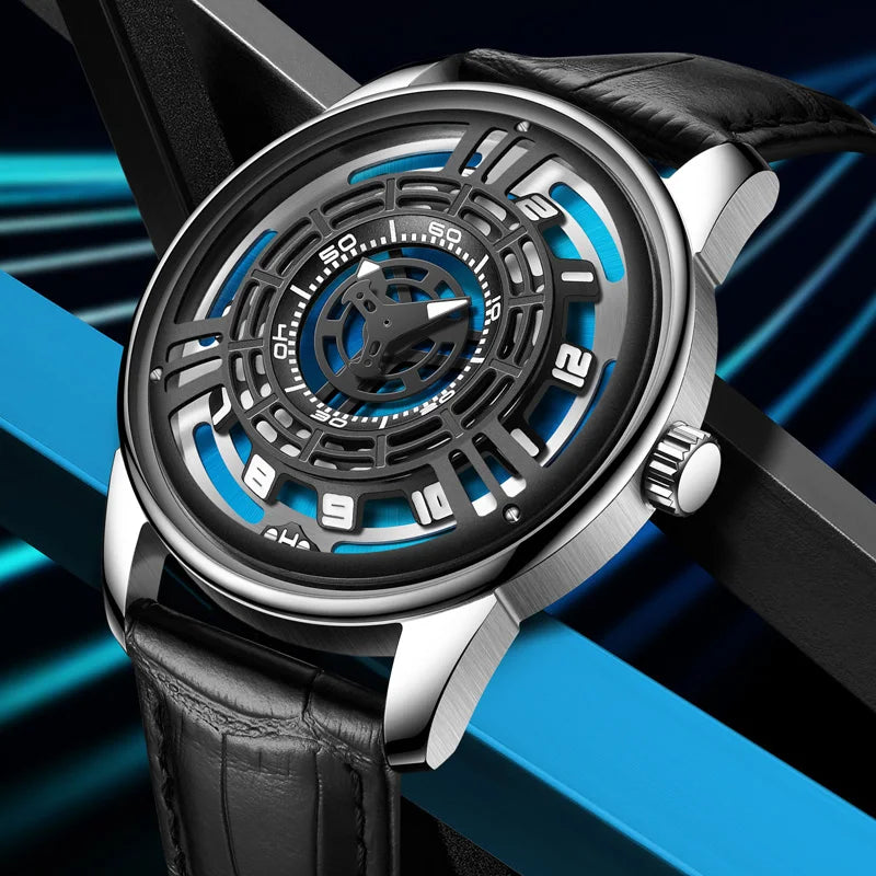 Relogio Masculino Preto Prata Mecanico PINDU Engine Concept 2