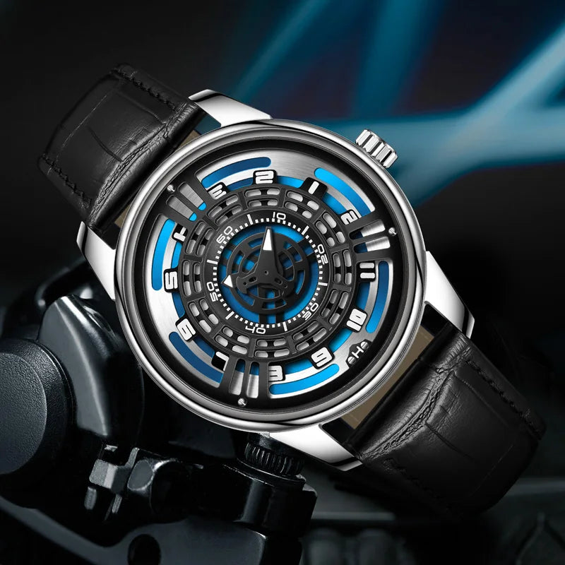 Relogio Masculino Preto Prata Mecanico PINDU Engine Concept 4