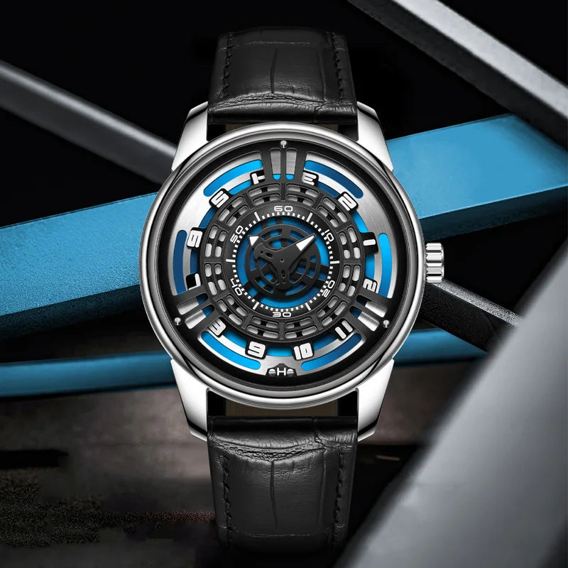 Relogio Masculino Preto Prata Mecanico PINDU Engine Concept 5