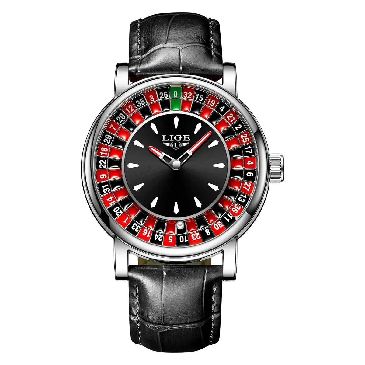 Relogio Masculino Pulseira de Couro Prata Quartz LIGE Casino 1
