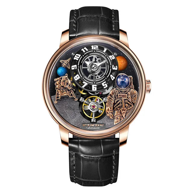Relogio Mecanico Masculino Moon Phase Black Gold 1