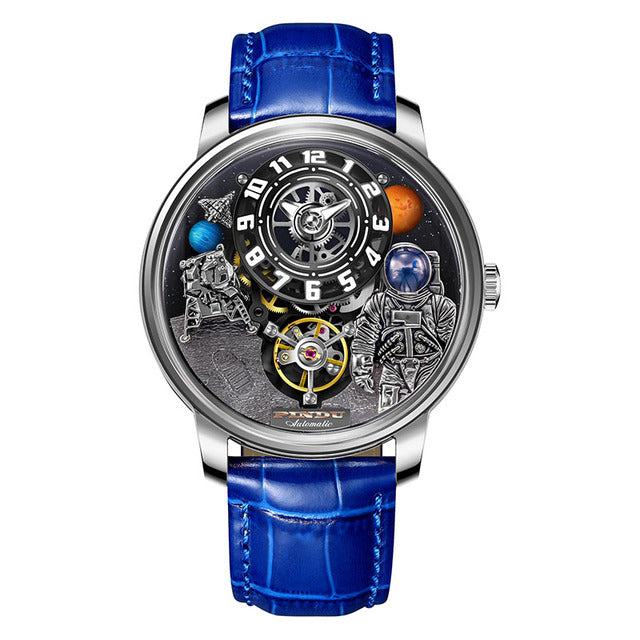 Relogio Mecanico Masculino Moon Phase Blue Silver 1