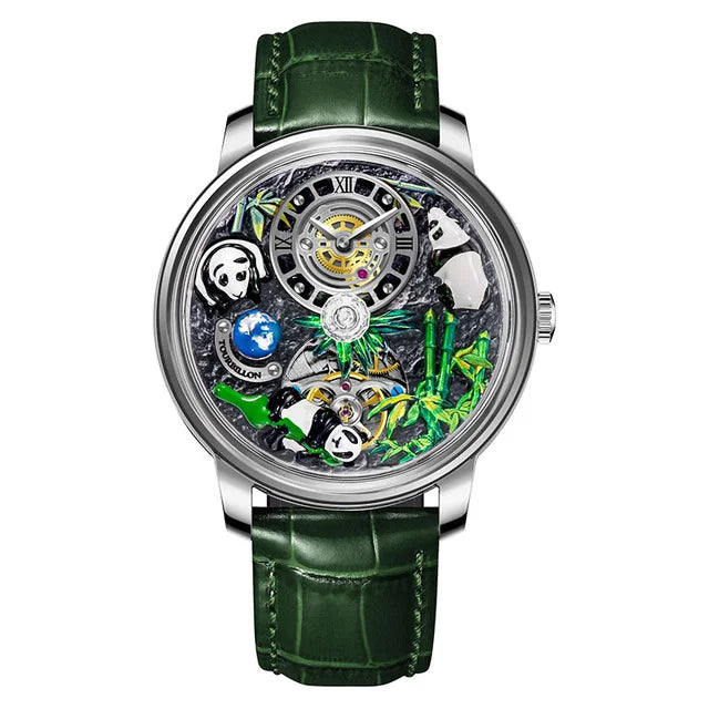 Relogio Mecanico Masculino Panda Green Silver 1