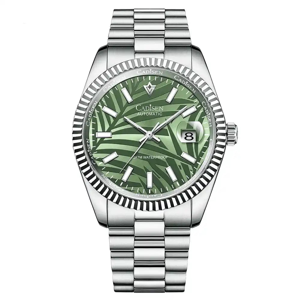 Relogio Mecanico Masculino Silver Emerald Leaf 1