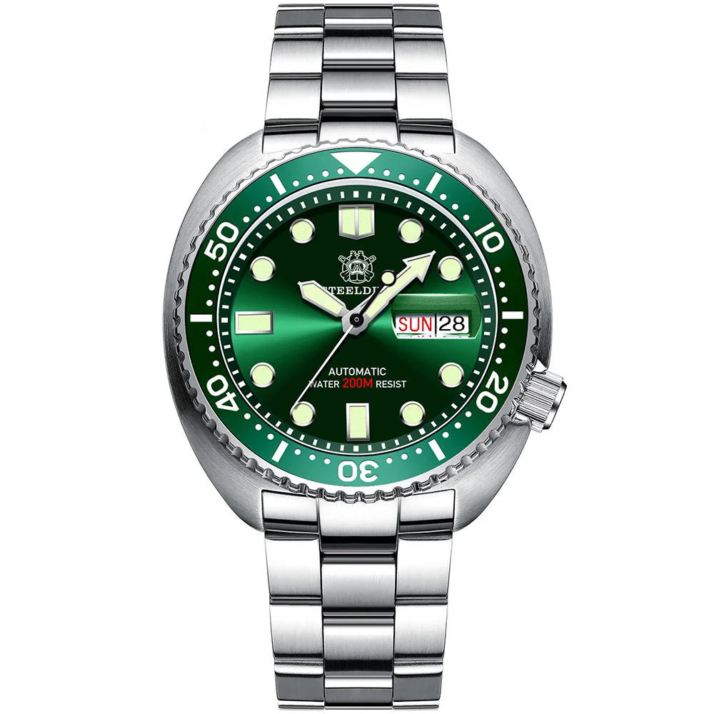 Relogio Mecanico Masculino Turtle V2 Silver Green 1