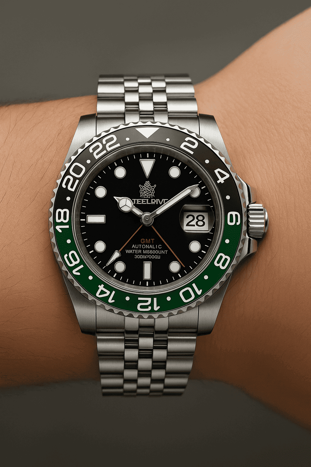 Relógio Mecânico GMT Watch V2 Black Green