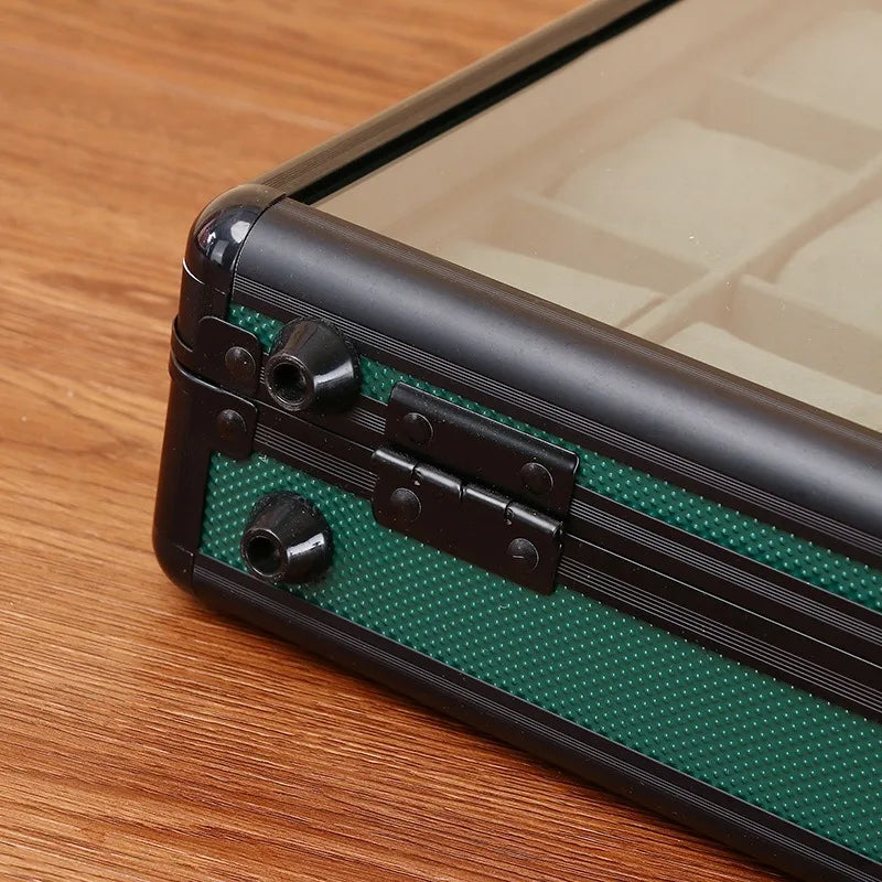 Maleta Porta Relogios Luxo em Liga Metalica Verde Veludo 3