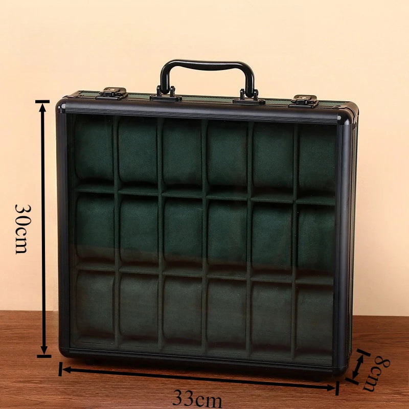 Maleta Porta Relogios Luxo em Liga Metalica Verde Veludo 4