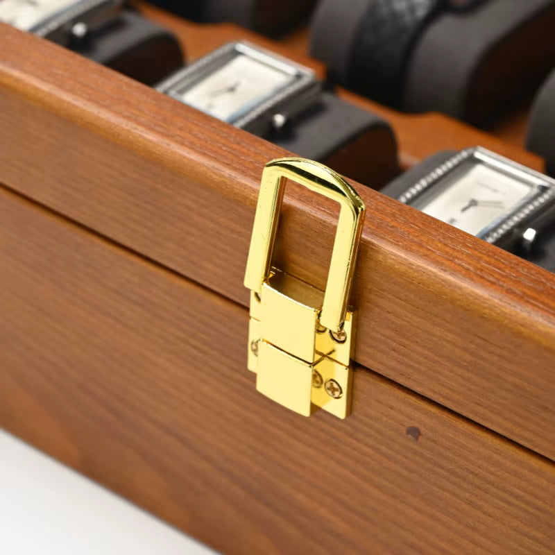 Porta Relogio Feminino em Madeira com Tampa de Vidro 5