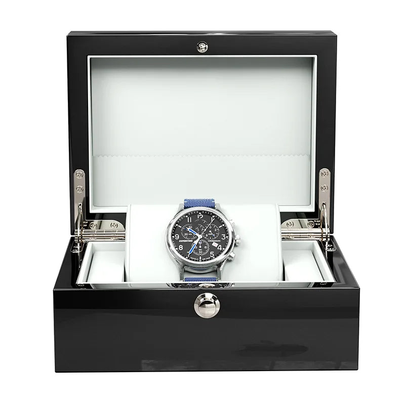 Porta Relogio Masculino Premium de Madeira Verniz Preto 2