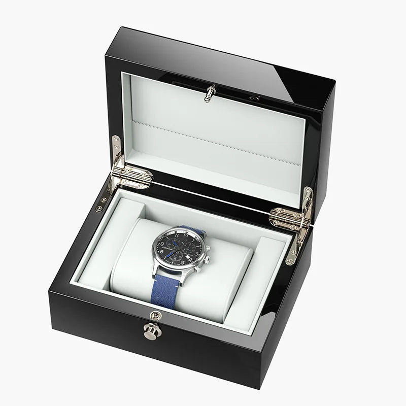 Porta Relogio Masculino Premium de Madeira Verniz Preto 3