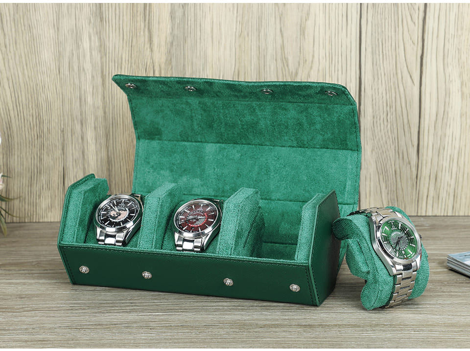 Porta Relogios Masculino de Couro Genuíno Verde 2